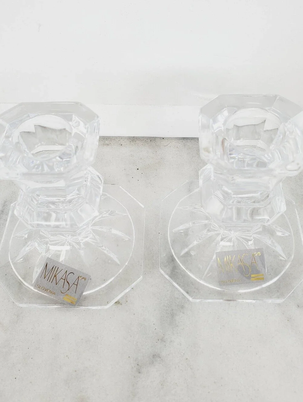 NEW in Box 2 Pcs vintage mikasa crystal clear candlesticks Candle Holder